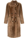 Yves Salomon Shearling Double Breasted Coat In Sarrasin A2049