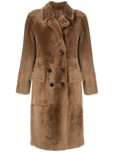 Yves Salomon Shearling Double Breasted Coat In Sarrasin A2049