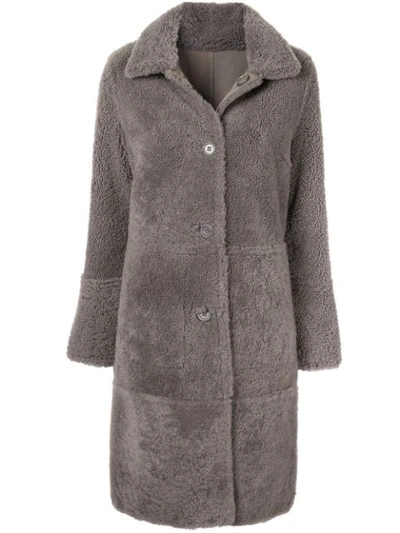 Yves Salomon Shearling Mid-length Coat In Grey