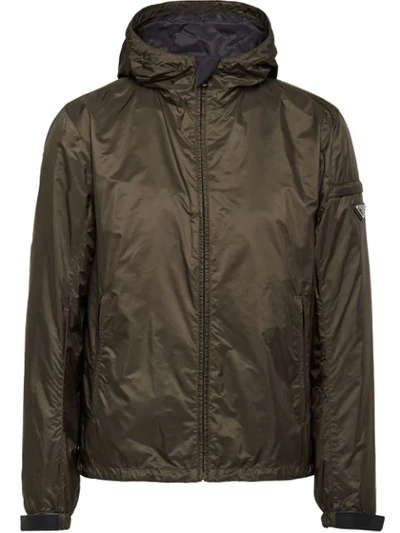 Prada Hooded Wind Breaker Jacket In Green