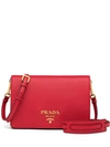 Prada Logo Plaque Shoulder Bag In Red