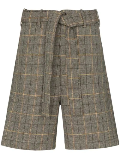 Plan C Check Tailored Shorts In Brown