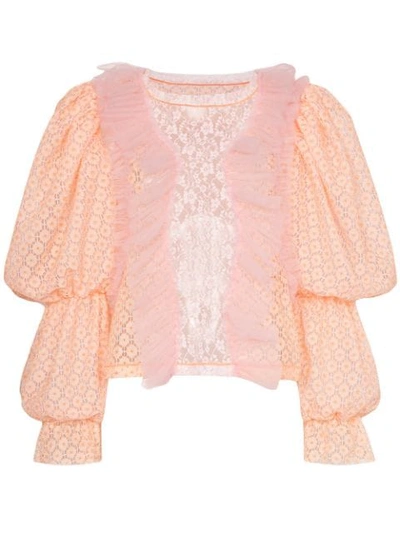 Viktor & Rolf Pouf Sleeve Lace Top In Orange
