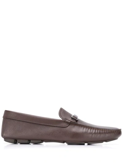 Prada Leather Driver Loafers In Dark Brown