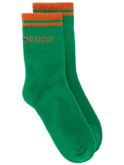 Gucci Lurex Knit Socks In Green