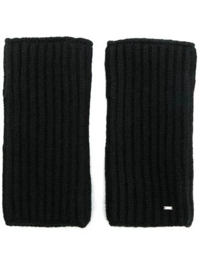 Saint Laurent Fingerless Knitted Gloves In Black