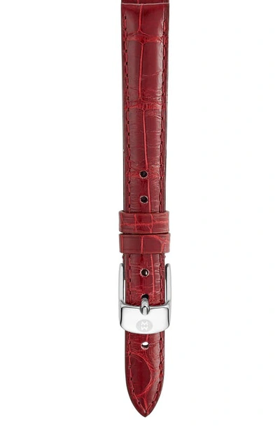 Michele 14mm Alligator Leather Watch Strap In Cabernet Red
