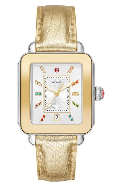 Michele Deco Sport Watch Head & Silicone Strap Watch, 34mm X 36mm In White/gold