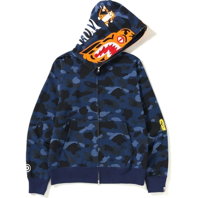 Pre-owned Bape  Color Camo Tiger Full Zip Hoodie Blue