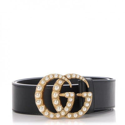 Pre-owned Gucci  Pearl Double G Belt Black