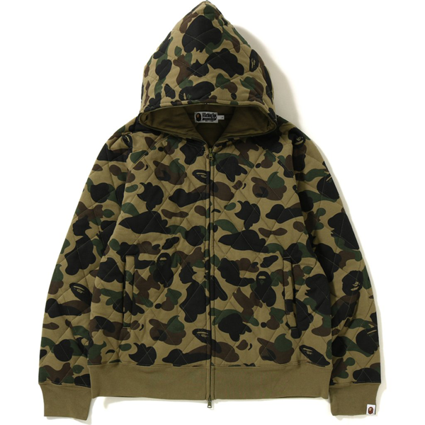 Pre-owned Bape 1st Camo Quilting Wide Full Zip Hoodie Green | ModeSens