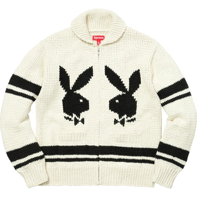 Pre-owned Supreme  Playboy Shawl Collar Full Zip Sweater Natural