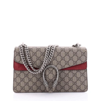 Pre-owned Gucci Dionysus Shoulder Bag Gg Supreme Small Beige/red