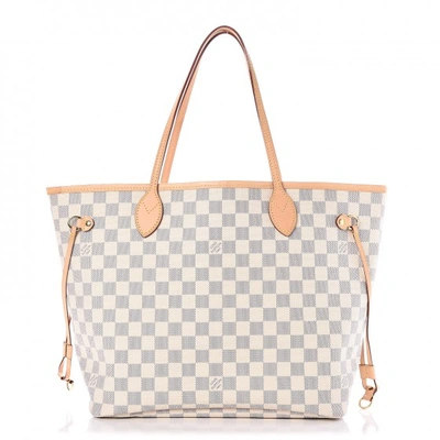 Pre-owned Louis Vuitton Neo Neverfull Damier Azur (without Pouch) Mm Rose Ballerine Lining