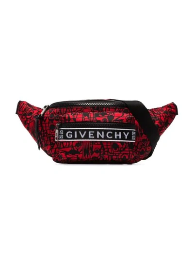 Givenchy 4g Bum Bag Printed Nylon Silver-tone Red In 009 - Black/red