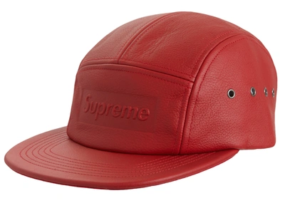 Pre-owned Supreme  Pebbled Leather Camp Cap Red