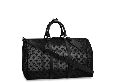 Pre-owned Louis Vuitton Keepall Bandouliere Monogram Mesh 50 Black