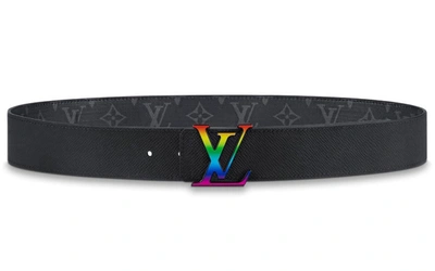 Louis Vuitton LV Initiales Reversible Belt Monogram Eclipse Taiga 40MM Black  in Taiga Leather/Canvas with Silver-tone - US