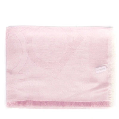 Ferragamo Gancini Pink Silk & Cashmere Scarf In Neutrals
