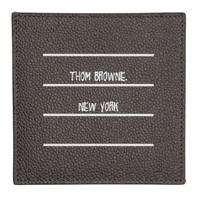 Thom Browne Grey Tbny Paper Label Square Single Card Holder In Charcoal015