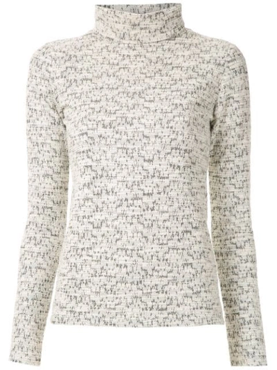 Framed High Neck Tweed Top In White