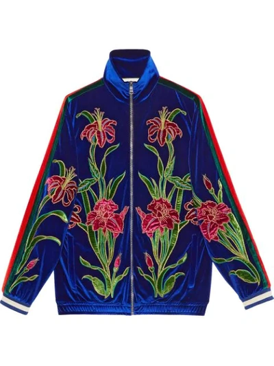 Gucci Oversized Embroidered Chenille Jacket In Blue