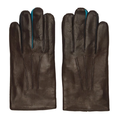Paul Smith Brown Leather Concertina Gloves In 66 Brown
