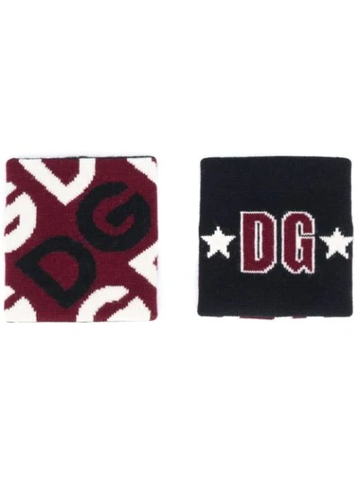 Dolce & Gabbana Jacquard Dg Logo Wristbands In Red