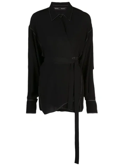 Proenza Schouler Exaggerated Epaulet Long Sleeve Wrapped Top In Black