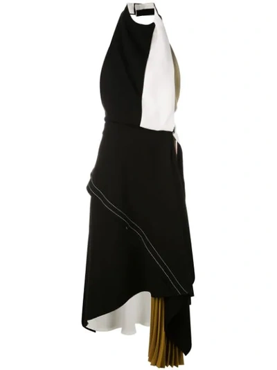 Proenza Schouler Sleeveless Layered Draped Colorblock Dress In 12247 Black/olive/off White/dark Taupe