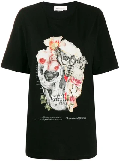 Alexander Mcqueen Skull And Floral Print T-shirt In Black