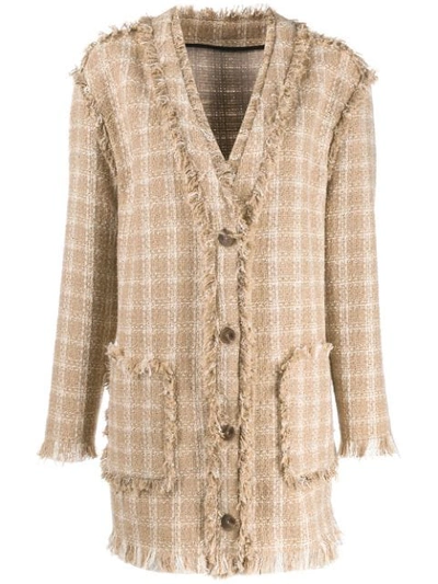 Msgm Checked Tweed Jacket In Neutrals