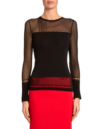 Roland Mouret Patchwork Lace Illusion Sweater In Black