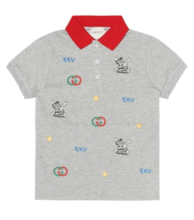 Gucci Kids' Heathered Short-sleeve Polo Shirt W/ Logo Embroidery, Size 4-12 In Grey