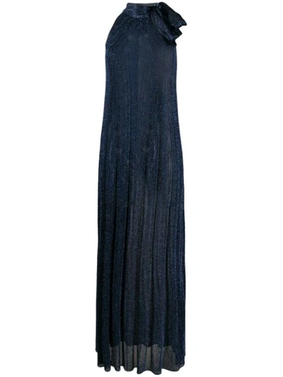 M Missoni Metallic Tie-neck Sleeveless Long Dress In Blue