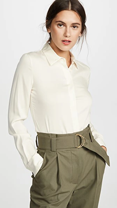 Theory Classic Fitted Stretch Silk Shirt In Ivory