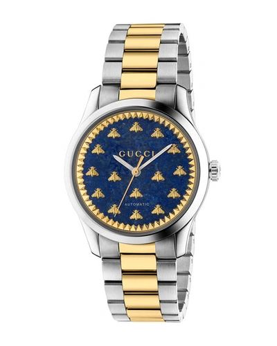 Gucci Men's Signature Bee Automatic Two-tone Bracelet Watch In Gray/blue