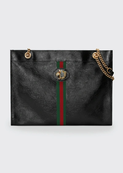 Gucci Rajah Large Leather Tote Bag In Black