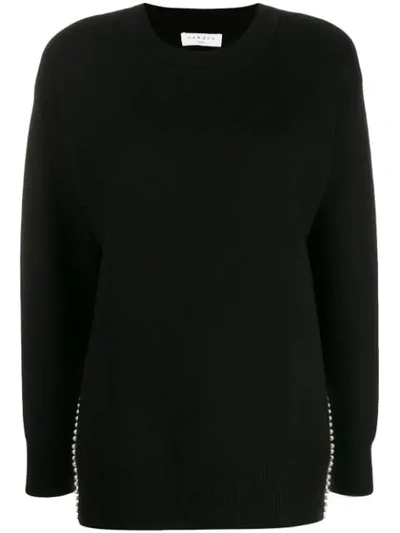 Sandro Imitation Pearl Trim Sweater In Noir