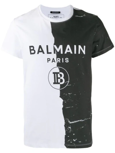 Balmain Two-tone Logo Print T-shirt In White
