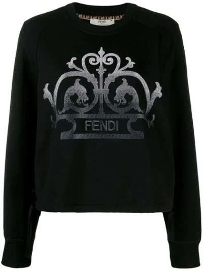 Fendi Embroidered Logo Sweatshirt In Black