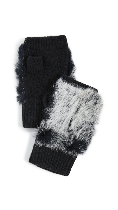 Adrienne Landau Rabbit Fur Fingerless Gloves In Black