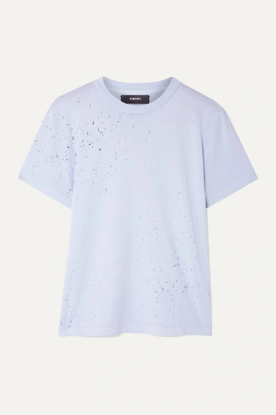 Amiri Distressed Stretch Cotton-jersey T-shirt In Light Blue