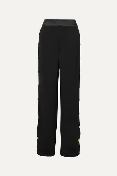 Balmain Button-embellished Crepe Wide-leg Track Pants In Black
