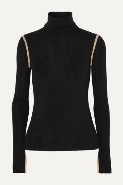 Equipment Mourelle Ribbed Wool Turtleneck Sweater In Black