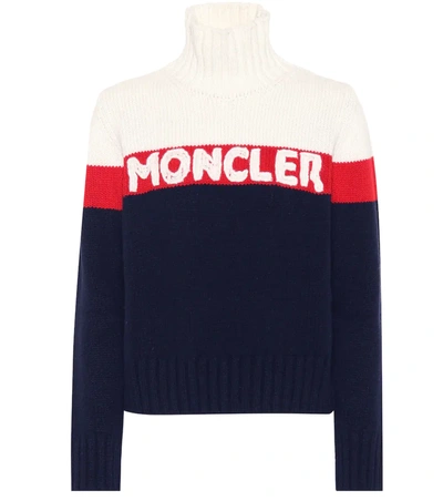 Moncler Wool And Cashmere-blend Jacquard Turtleneck Sweater In Blue,wht,red
