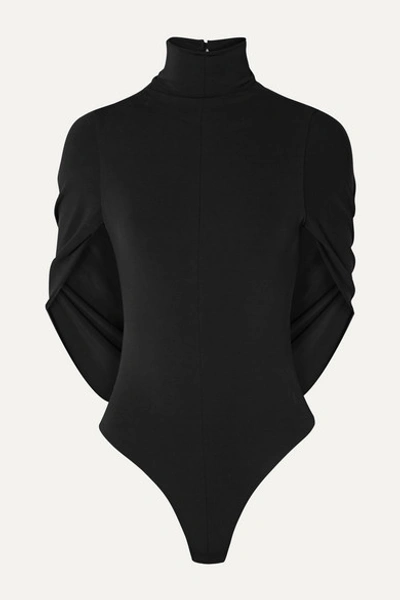 Cushnie Cape-effect Stretch-jersey Turtleneck Thong Bodysuit In Black