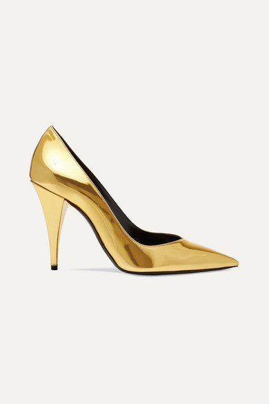 gold leather pumps