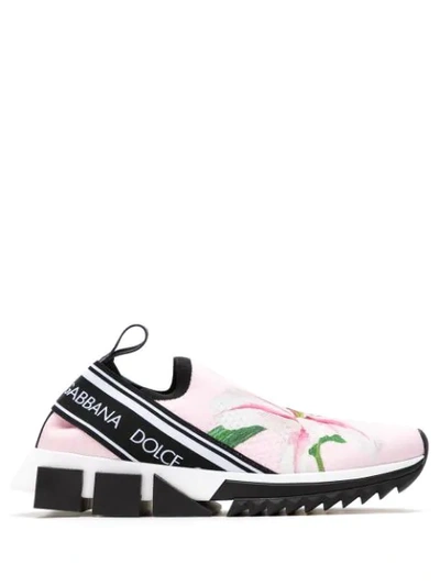 Dolce & Gabbana Sorrento Logo-print Floral Stretch-knit Slip-on Trainers In Pink