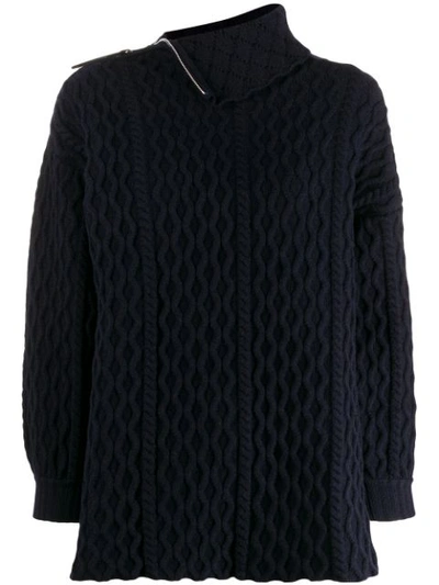 Loewe Zip-detailed Cable-knit Wool-blend Turtleneck Sweater In Blue
